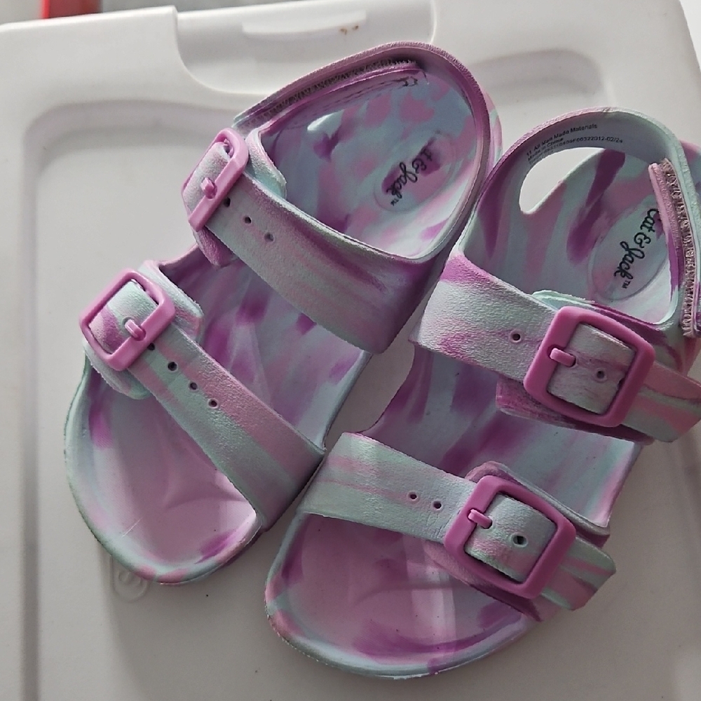 Cat & Jack Pink and Mint Tie-Dye Adjustable Buckle Sandals
